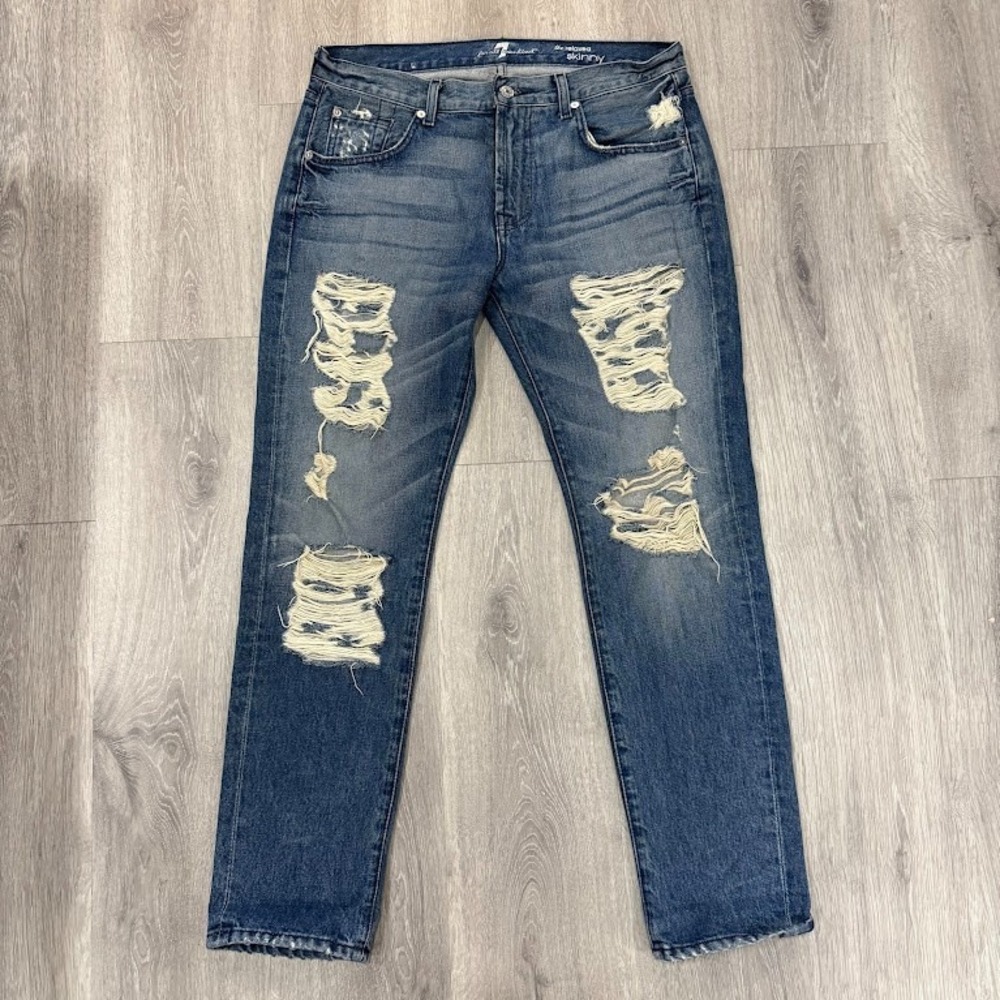 7 For All Mankind Jeans Womens 28 Blue The Relaxed Skinny Stretch Denim Made USA